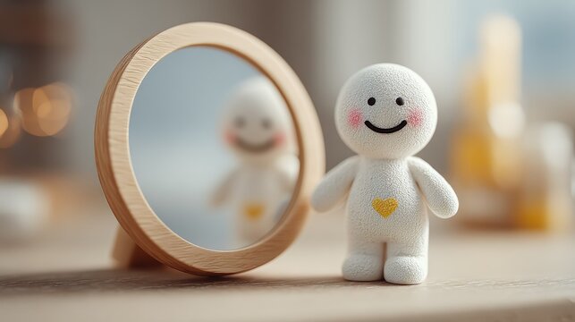 Smiling Doll with Heart and Round Mirror