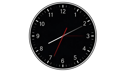 A black circular clock face displays the time with white numbers and markings.