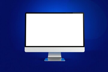 Modern all in one computer with blank screen on a blue gradient background
