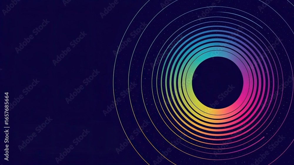 Poster concentric circles of spectrum: a captivating digital illustration featuring a dynamic arrangement o