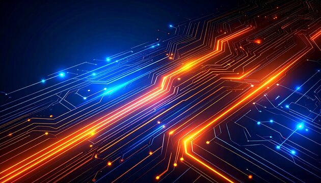 Abstract Circuit Board Glowing Lines Technology Background
