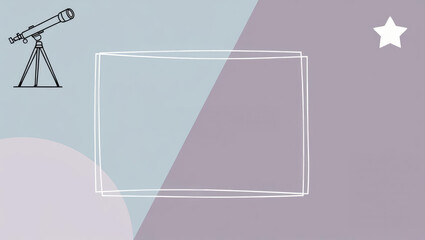 Astronomy Themed Frame for Text with Telescope, Star and Moon Accents on a Pastel Background