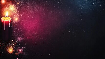 Vibrant Candlelight Illuminating a Cosmic Dance of Stars and Nebulae in Purple and Blue Hues