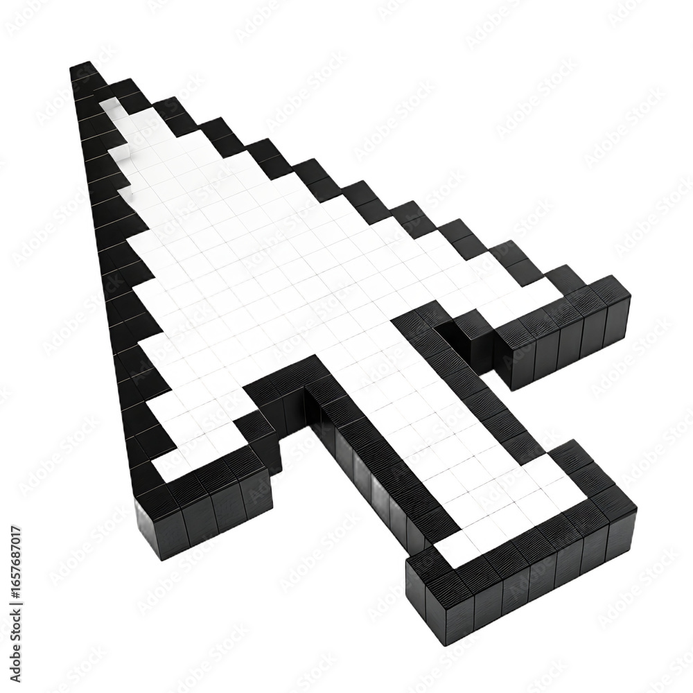 Fototapete pixelated computer cursor arrow on black background indicating direction and selection in a digital 