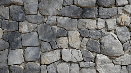 Gray stone wall texture. Natural rock background for construction, architecture, and interior design. Rustic material pattern.