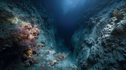 Obraz premium Underwater coral reef ecosystem exploration in deep ocean marine sea life adventure diving photography