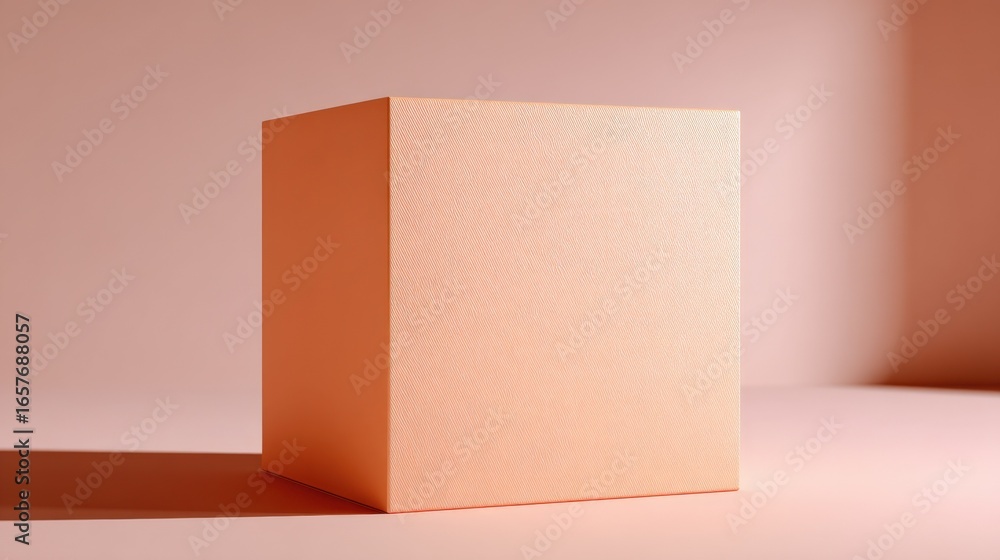 Aufkleber peach cube in soft light: 3d rendered geometric shape with minimalist aesthetic for product mockups
