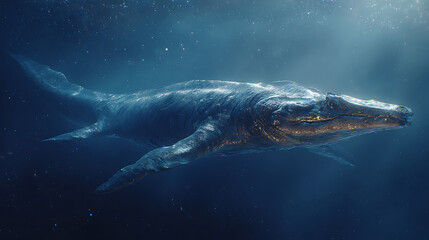 Fototapeta premium Explore the depths of the ocean with this majestic plesiosaur swimming in deep sea adventure scene art