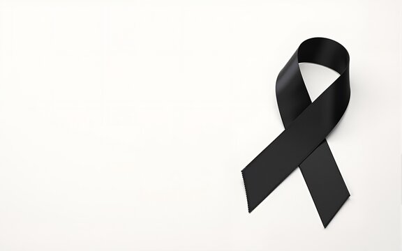 Black ribbon on light background, top view. Cancer awareness. High quality