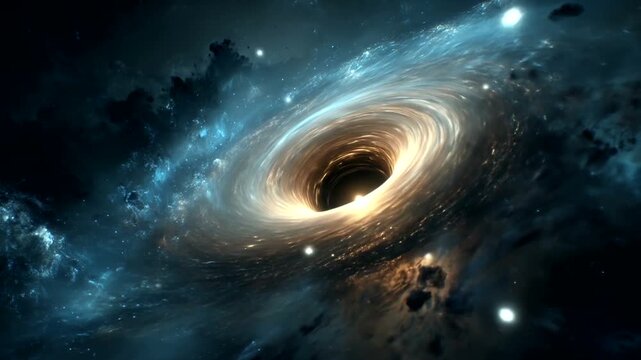 A swirling vortex of cosmic proportions dominates a spectacular space scene.