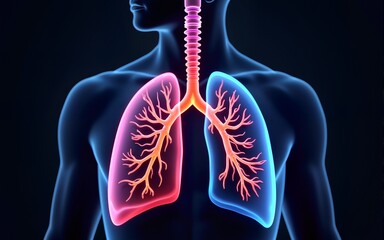 Vector human bronchi lungs anatomy structure with abstract 3d geometry lines and gradient waves art to asthma world tuberculosis health day or medicine respiratory system organ on dark background