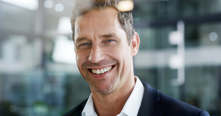 Portrait, smile and mature businessman in office as compliance officer with career ambition....
