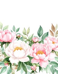 Watercolor Peonies Floral Border Design