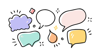 Colorful hand drawn speech bubbles and shapes communication