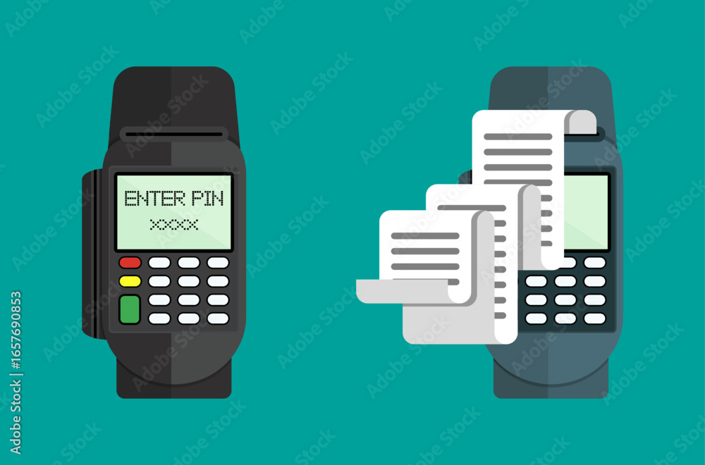Poster transaction machine for pin entry device and receipt concept. digital payment terminal illustration 
