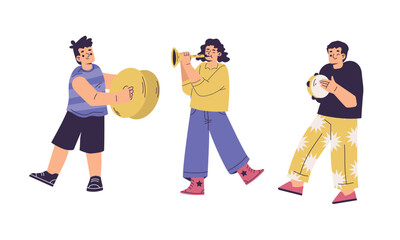 A group of vibrant musicians joyfully playing together in a beautifully colorful illustration