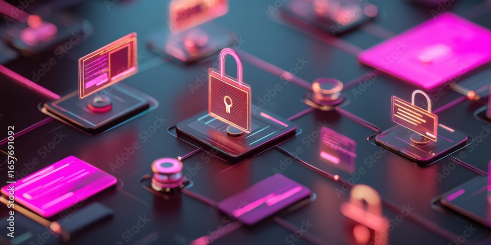 Aufkleber secure digital network: conceptual illustration of cyber security and data protection infrastructure