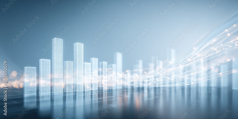 Aufkleber abstract digital cityscape with glowing data streams and reflections, ideal for technology and innov