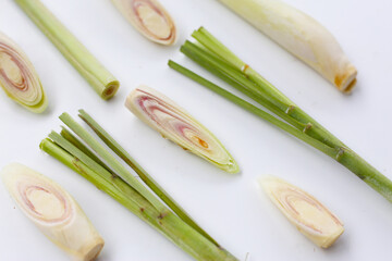 Fresh lemongrass on white background.