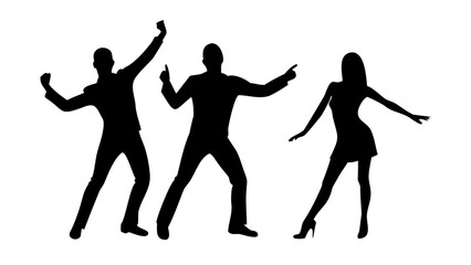 Diverse group dancing joyfully people silhouettes