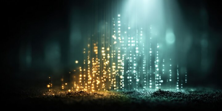Abstract Digital Landscape with Glowing Particles and Light Rays, Representing Technology and Innovation