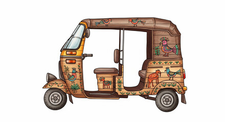 Obraz premium Stylized Decorated Auto Rickshaw with Folk Art Motifs