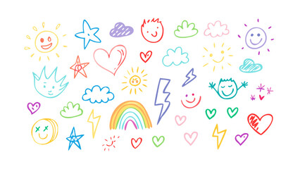Happy doodles colorful icons vector