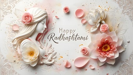 Elegant happy radhashtami greeting card with floral design, featuring roses and ornate decorations, isolated on white background for a festive celebration