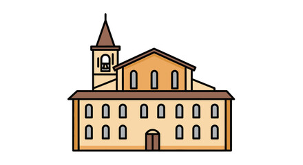 Fototapeta premium Illustration of a historical Italian building with a tower and arched windows with soft, warm color