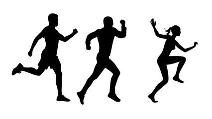 Minimalist black silhouette of a person running athletic