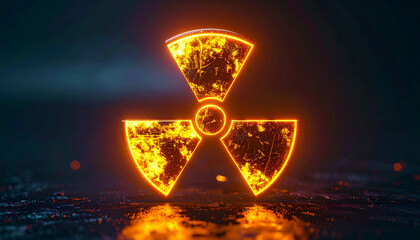 Glowing radioactive symbol with an orange outline, indicating nuclear hazard and potential danger.