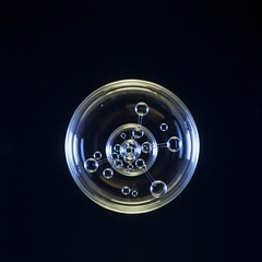 Abstract molecular structure with bubbles and connections on a dark background