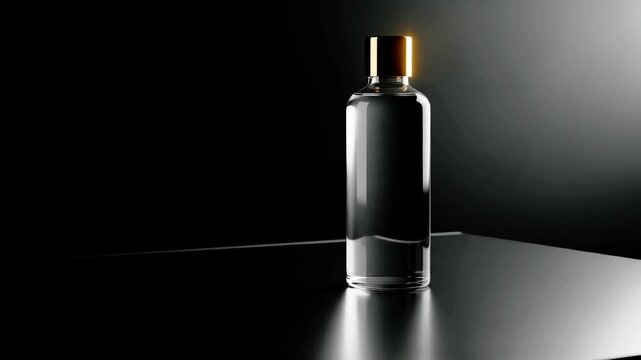 Sleek Glass Bottle with Gold Cap Revealed in an Elegant Minimalist Studio Animation.