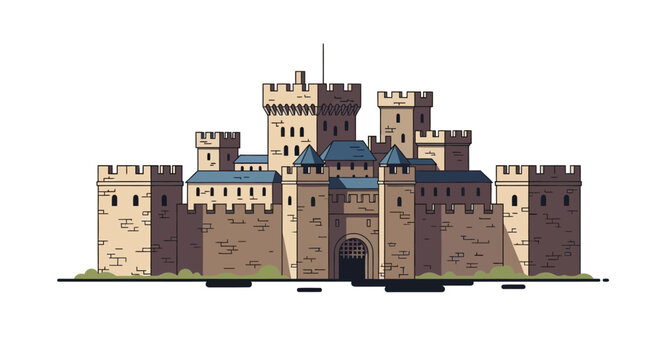 Stylized depiction of a fortified medieval castle with towers and crenellations