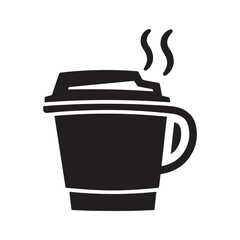 Black silhouetted clipart of a takeout coffee cup with a handle white Background. 