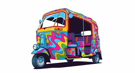 Colorful Psychedelic Tuk-Tuk Vector Art
