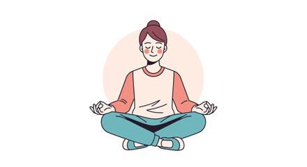 Serene Mindfulness: Illustrated Woman Practicing Meditation for Inner Peace and Well-being through Yoga techniques in a Calm Environment