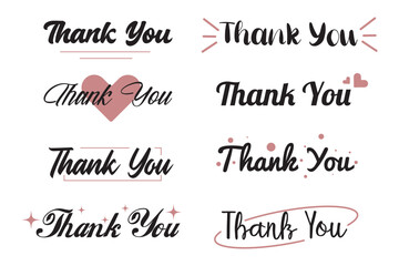 Elegant thank you calligraphy set with handwritten script lettering in black on white background