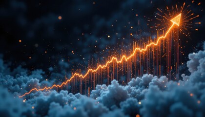 Stock chart with explosive growth line, business success theme