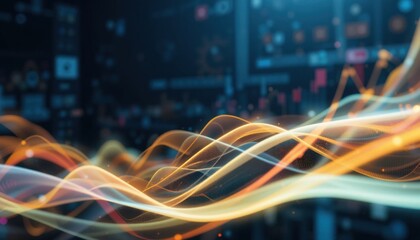 Abstract stock market visualization with flowing curves