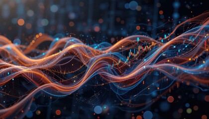 Abstract stock market visualization with flowing curves