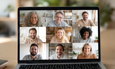 Coworkers having video conference on laptop at home