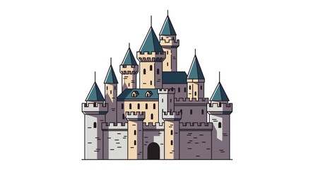 Obraz premium Whimsical kingdom structure a majestic fairytale castle with pointed turrets and formidable stonework evoking a sense of enchantment and regal