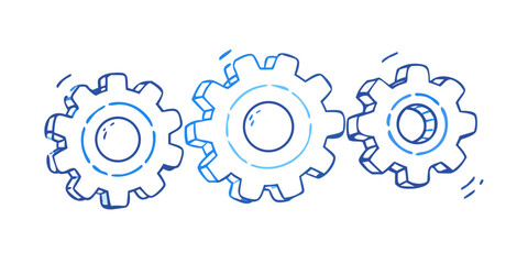 Three blue gears interlocking mechanism machinery