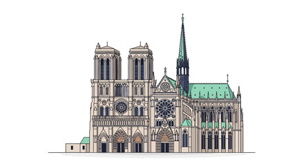Digitally Enhanced Notre Dame Cathedral Facade showcasing architectural details and design elements, an artistic representation of Parisian Gothic