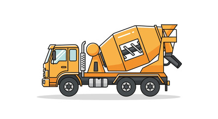 Fototapeta premium Cartoon Illustration of a Vibrant Cement Mixer Truck Against a White Backdrop, Design for Children's Educational Materials or Construction-Themed