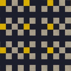 Bold seamless plaid check pattern in navy, grey, and yellow accent for textiles. Modern grid motif with heritage style inspired by fall winter 2025 fashion. Perfect fabric print for apparel, accessori