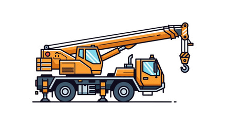 Stylized construction vehicle vector illustration showcasing machinery in cheerful orange hues, detailed line art emphasizing engineering prowess