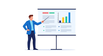 Fototapeta premium Professional presenting charts and data on whiteboard, facilitating discussion in office environment, informative graphical analysis presentation