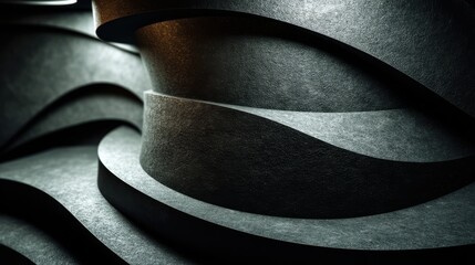 Abstract close-up of textured, wavy layers in dark tones creating a modern artistic backdrop